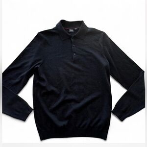 Boss Hugo Boss Men’s Medium 100% Virgin Wool Black Quarter Button Knit Sweater